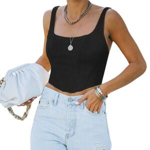Discreet | Corset Style Crop Tank Top in Black Size Large